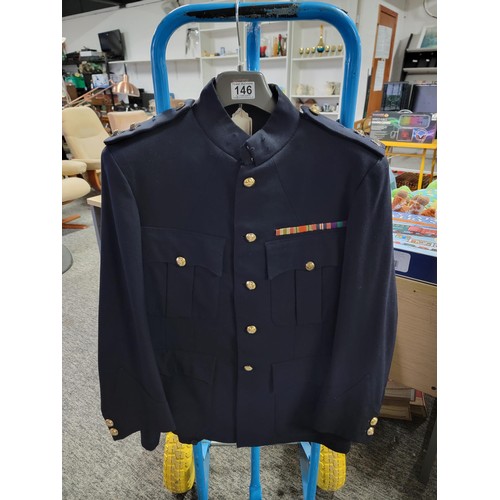 146 - Vintage good quality REME complete uniform with trousers, and kings crown buttons in good overall co... 
