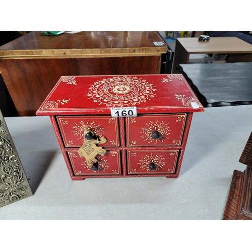 160 - Quantity of collectables inc. an Indian red 4 drawer trinket box a small wooden carved studded box a... 