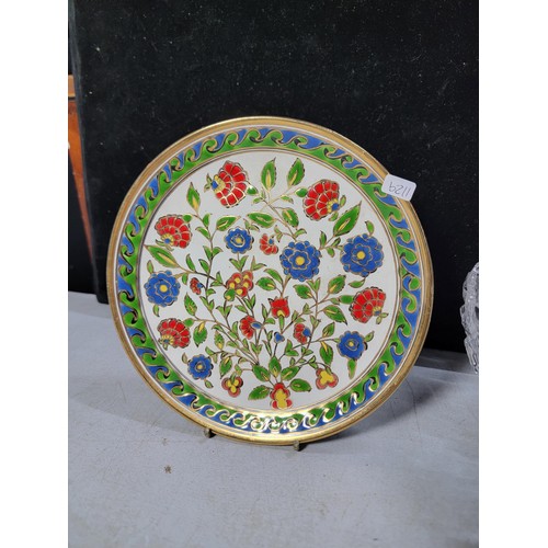 166 - Floral plate by Dakas Keramik Archangelos  (Greek) and a crystal glass bon bon bowl nice and heavy b... 