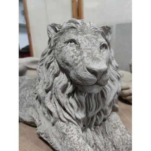 367 - Pair of good quality concrete recumbent lions, both in good order stand at 35cm high, 65cm long and ... 