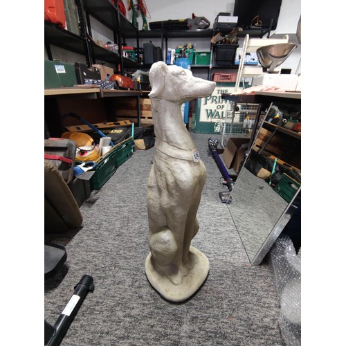 374 - Large tall concrete greyhound figure in good order sitting up stands at 80cm high, 26cm wide and 26c... 