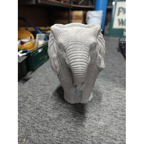 376 - Large well made and well detailed concrete double elephant head plant pot in good overall condition