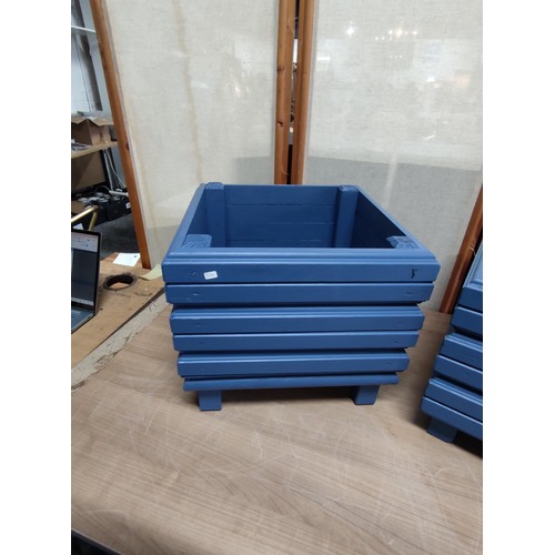 380 - 2x good quality well made wooden blue planters, standing on 4 legs, height 29cm, 34cm square