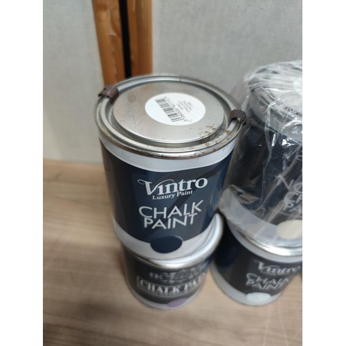 384 - Quantity of 6x sealed tins of chalk paint of various colours inc cream, green, dark blue etc each ti... 