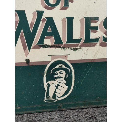 390 - A large metal double sided Prince of Wales pub sign in a wrought iron frame with hanging hooks to th... 