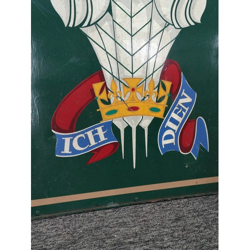 390 - A large metal double sided Prince of Wales pub sign in a wrought iron frame with hanging hooks to th... 