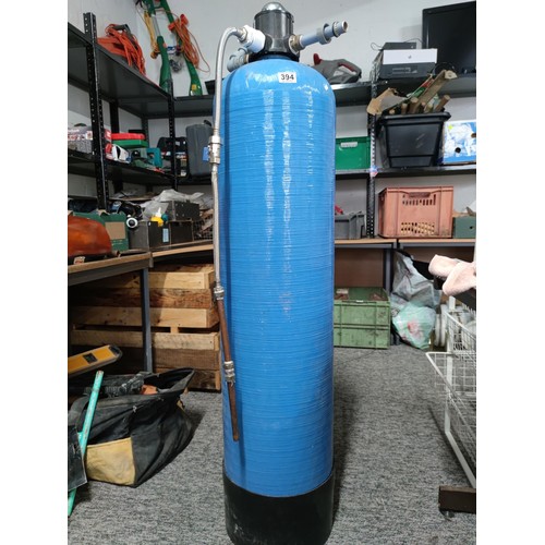 394 - A large tall blue coloured water filter with attachments to the top with a 12gpm attachment, by Pent... 