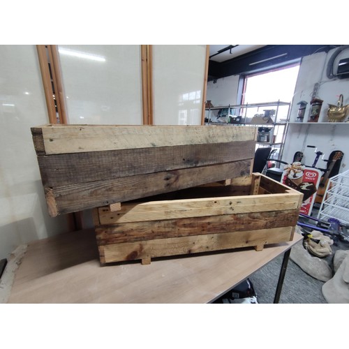 397 - Two locally made timber planters 96cm long and 30cm high 36 wide, very strong items and treated with... 