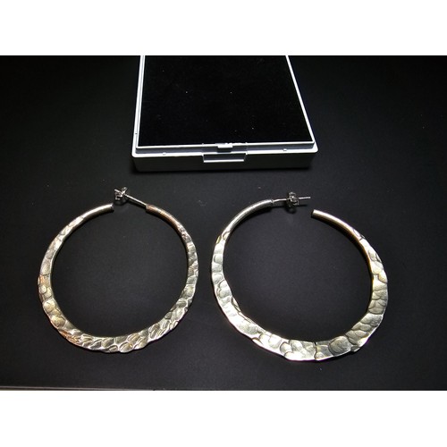 202 - A pair of large 925 silver hoop earrings, in good clean condition and boxed, diameter 4.5cm each.