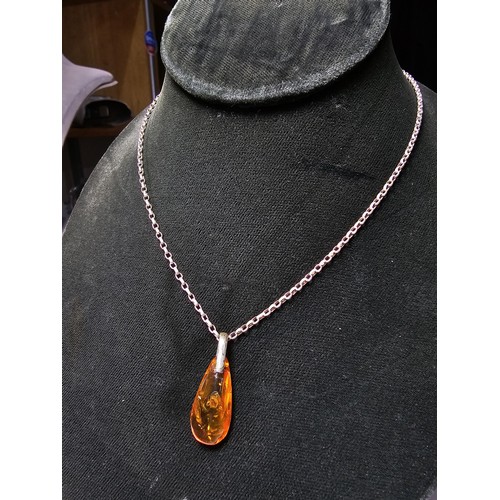 208 - An impressive genuine Baltic amber specimen pendant inset with real inset inclusions which includes ... 