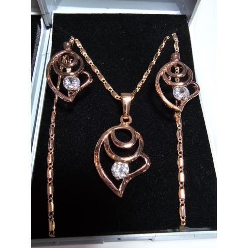 220 - 2x rose gold plated matching jewellery set to include a necklace and earring set inset with blue and... 