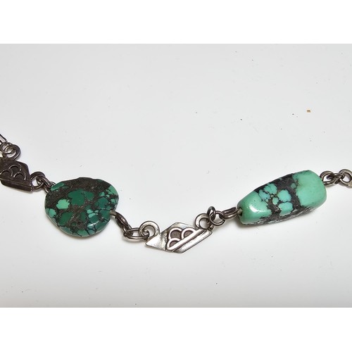 229 - We have a good vintage 925 silver necklace with 5 natural turquoise beaded stones, in good clean con... 