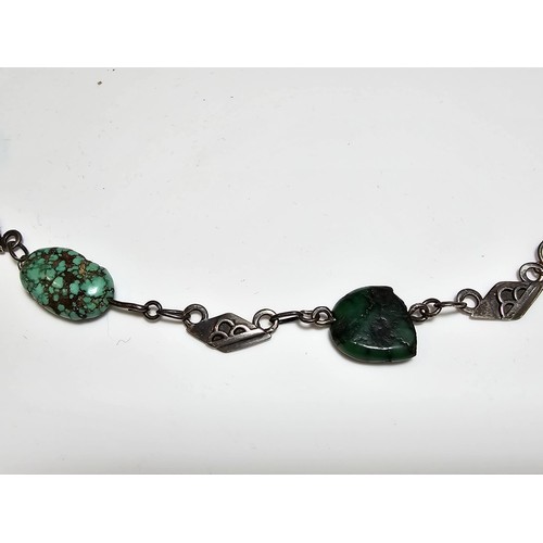 229 - We have a good vintage 925 silver necklace with 5 natural turquoise beaded stones, in good clean con... 