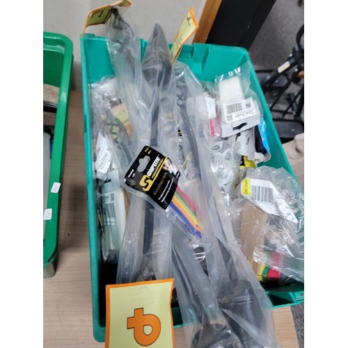 423 - 2 boxes of tools and accessories including fire brushes, adhesive hooks, adhesive strips, hammer, Ya... 