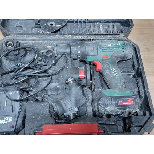 425 - Cased P Pro router with accessories along with a cased Parkside rechargeable 3 in 1 set inc sander, ... 