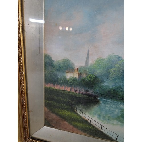 346 - 2 x frame and glazed pictures one an oil on board river/canal scene and the other a watercolour