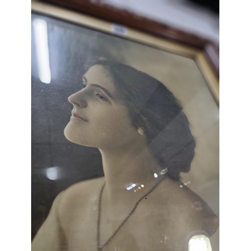 348 - Large and impressive hand painted photograph Portrait of a Lady, framed and glazed in a moulded wood... 