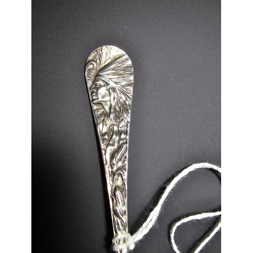 272 - A vintage solid sterling silver spoon marked Brooklyn Bridge with a Native American head to the top ... 