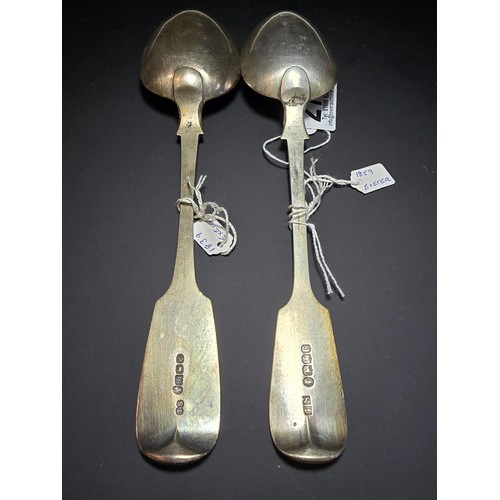 274 - 2x antique large hallmarked silver serving spoons, both hallmarked for Exeter, this assay office clo... 