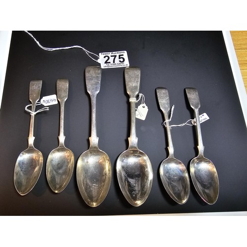 275 - A collection of 6x antique hallmarked silver matching spoons all hallmarked for Exeter and all 1840'... 