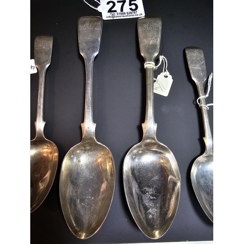 275 - A collection of 6x antique hallmarked silver matching spoons all hallmarked for Exeter and all 1840'... 