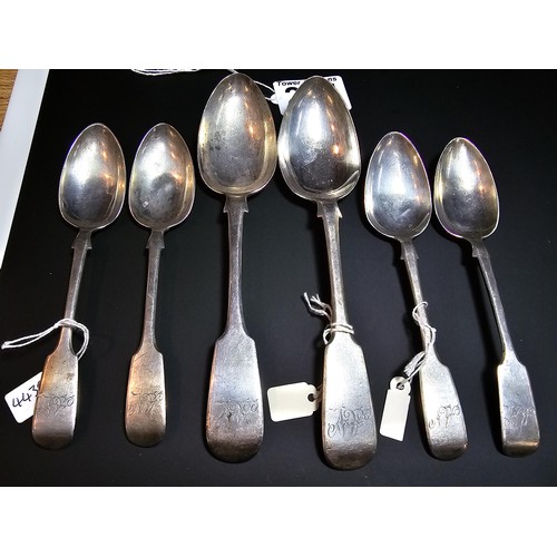 275 - A collection of 6x antique hallmarked silver matching spoons all hallmarked for Exeter and all 1840'... 