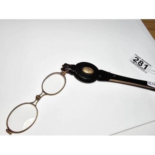 281 - A good pair of Victorian faux tortoiseshell lorgnette folding eye glasses, in excellent looked after... 