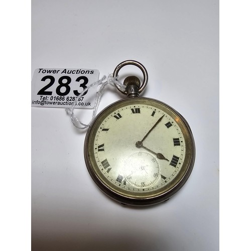 283 - A hallmarked silver pocket-watch having a clean dial and in good condition, watch has been tested fo... 