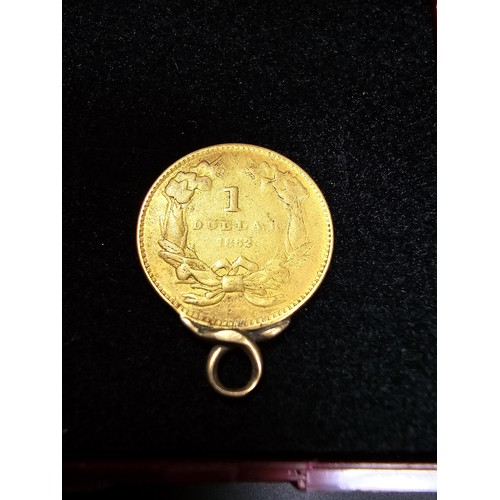 295 - An American $1 Indian head gold coin 90% pure gold which has been fashioned in to a pendant, boxed, ... 