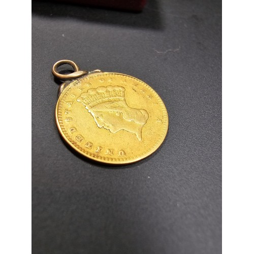 295 - An American $1 Indian head gold coin 90% pure gold which has been fashioned in to a pendant, boxed, ... 