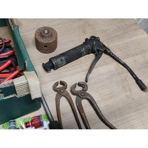 416 - Box containing a large quantity of tools inc grease gun, concrete drill bore set, new and sealed box... 