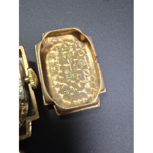 299 - A good quality vintage hallmarked 9ct yellow gold ladies wristwatch by Baume, the case and the strap... 