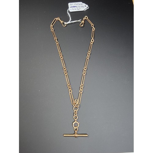 300 - An antique hallmarked 9ct rose gold double Albert pocketwatch chain with T-bar, in excellent clean c... 