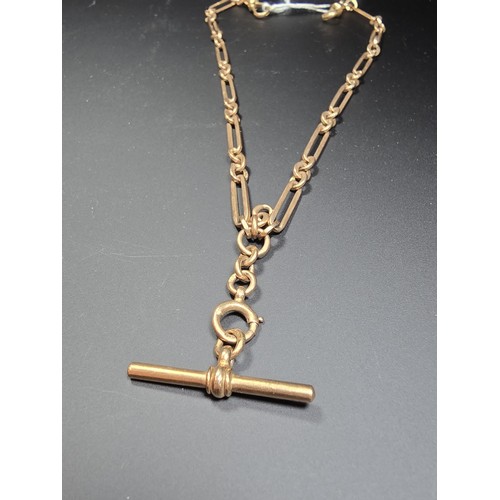 300 - An antique hallmarked 9ct rose gold double Albert pocketwatch chain with T-bar, in excellent clean c... 