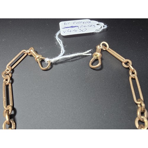 300 - An antique hallmarked 9ct rose gold double Albert pocketwatch chain with T-bar, in excellent clean c... 