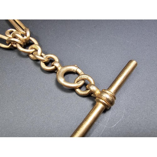 300 - An antique hallmarked 9ct rose gold double Albert pocketwatch chain with T-bar, in excellent clean c... 