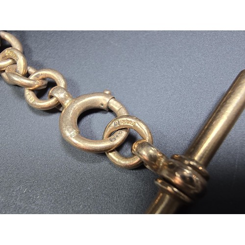 300 - An antique hallmarked 9ct rose gold double Albert pocketwatch chain with T-bar, in excellent clean c... 