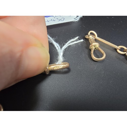 300 - An antique hallmarked 9ct rose gold double Albert pocketwatch chain with T-bar, in excellent clean c... 