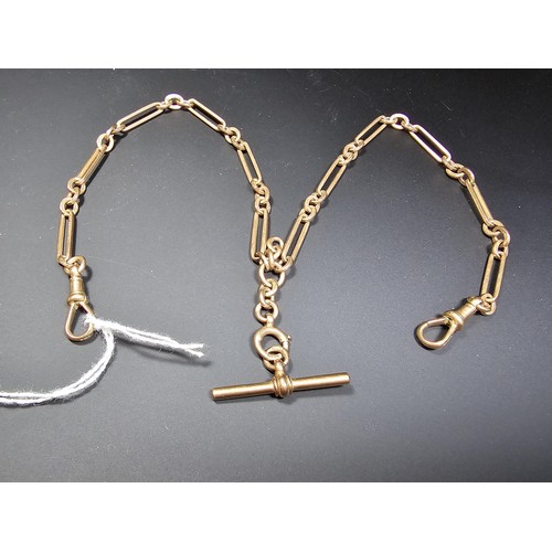 300 - An antique hallmarked 9ct rose gold double Albert pocketwatch chain with T-bar, in excellent clean c... 