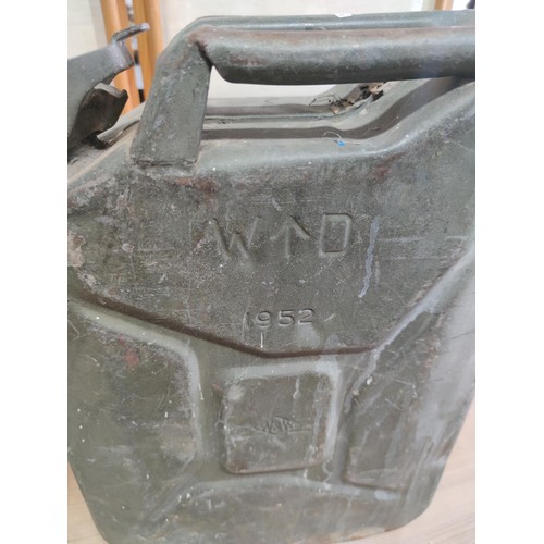 433 - 2x large 5 gallon fuel cans both are marked with the military crows foot dated 1951 and 1952