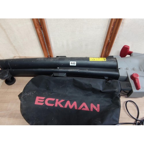 446 - Good quality Eckman garden vac blower complete with collection bag and power cable