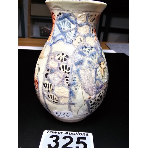 325 - Very interesting antique small Asian vase most likely Japanese with a blue red and white colourway w... 