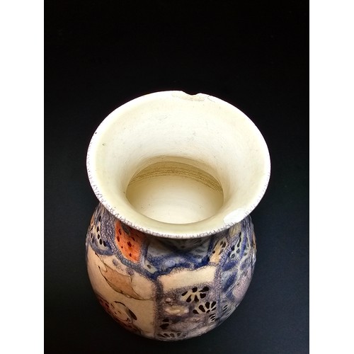 325 - Very interesting antique small Asian vase most likely Japanese with a blue red and white colourway w... 