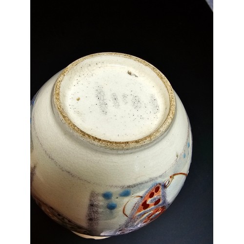 325 - Very interesting antique small Asian vase most likely Japanese with a blue red and white colourway w... 