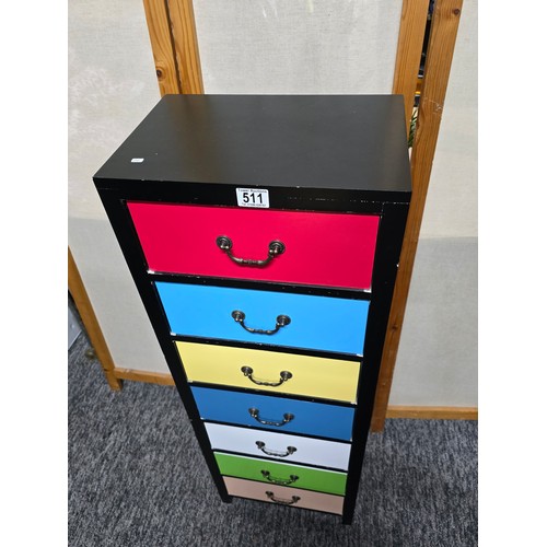 511 - 3rd of 3 separate identical lots, a superb 7 drawer multi coloured narrow chest with brass hinged ha... 