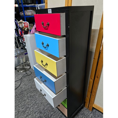 511 - 3rd of 3 separate identical lots, a superb 7 drawer multi coloured narrow chest with brass hinged ha... 