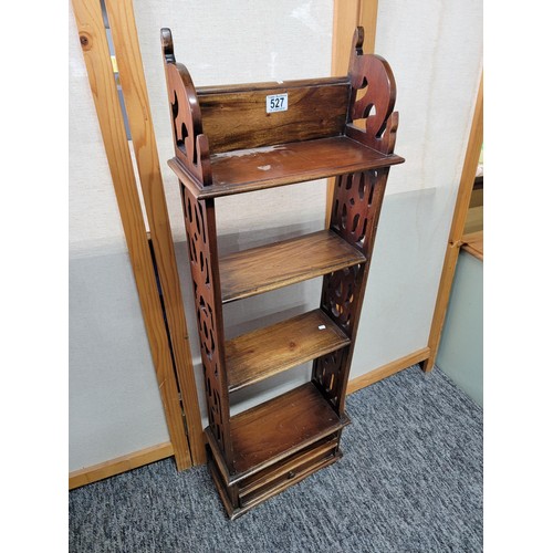 527 - Beautiful small mahogany 2 drawer bookcase Chippendale style with intricate carved sides open back a... 