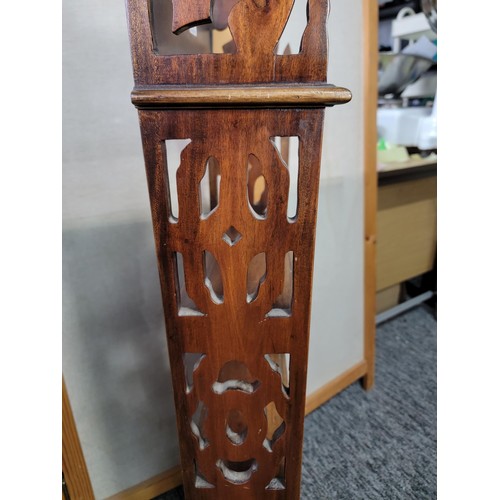 527 - Beautiful small mahogany 2 drawer bookcase Chippendale style with intricate carved sides open back a... 