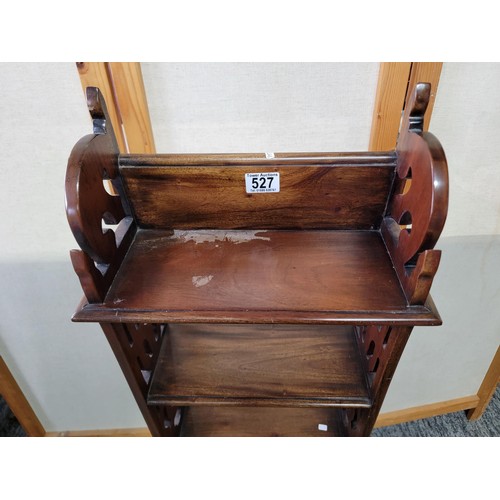 527 - Beautiful small mahogany 2 drawer bookcase Chippendale style with intricate carved sides open back a... 