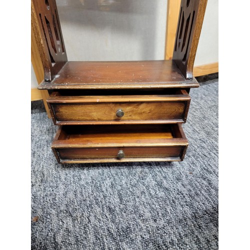 527 - Beautiful small mahogany 2 drawer bookcase Chippendale style with intricate carved sides open back a... 